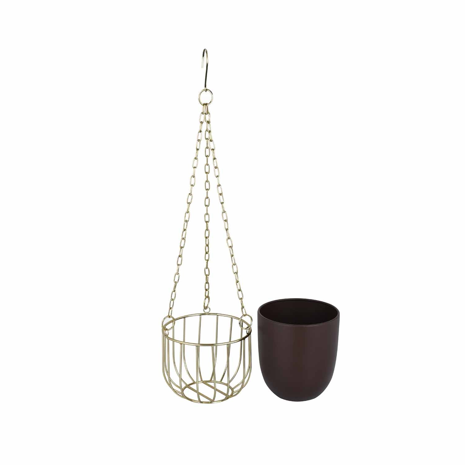 Hanging Metal Planter Small- Brown and Gold