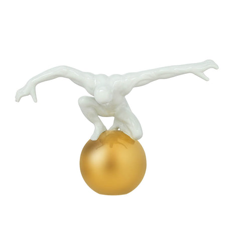 Human on Golden Sphere Decorative Showpiece- White and Gold