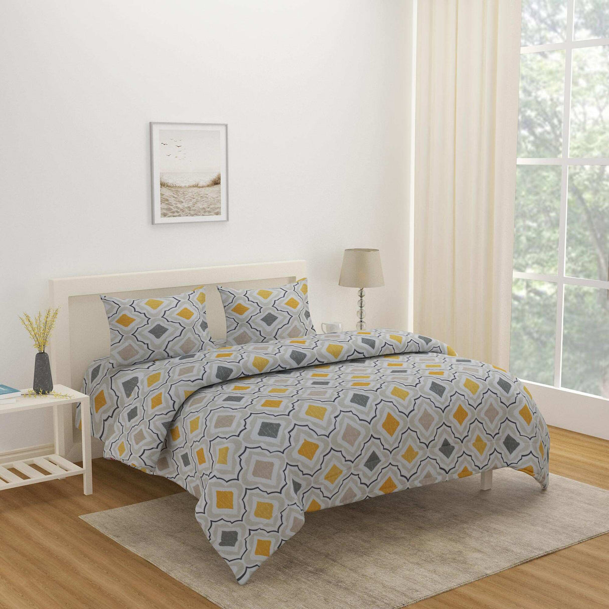 Diamond Polyester 4 Pieces Double Bedding Set (White)