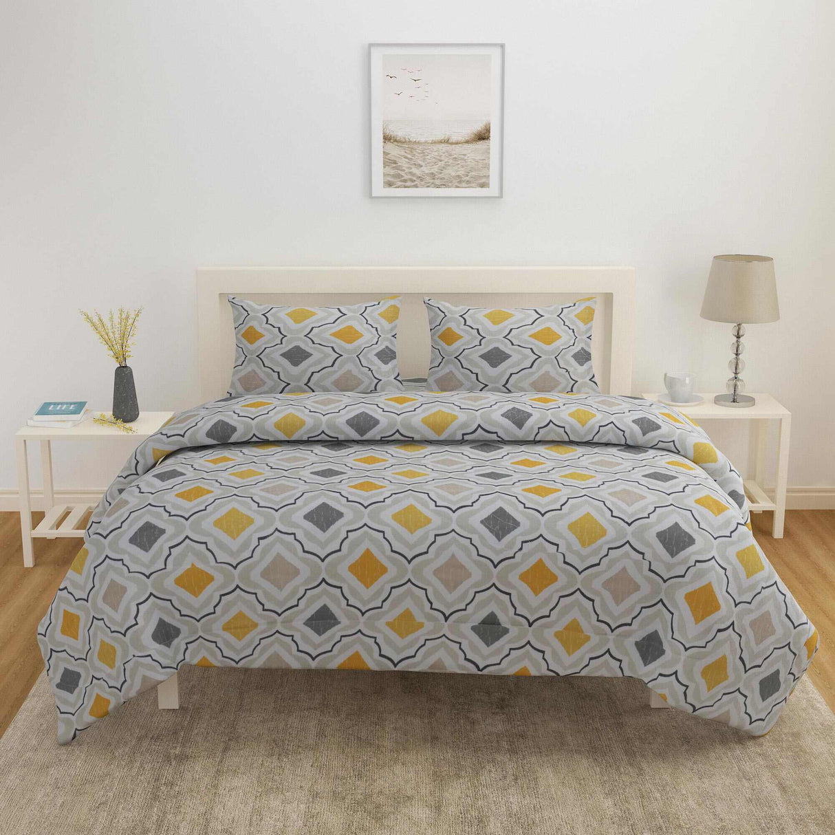 Diamond Polyester 4 Pieces Double Bedding Set (White)