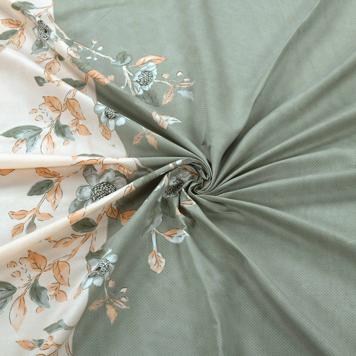 Floral Polyester 4 Pieces Double Bedding Set (Mint & Peach)