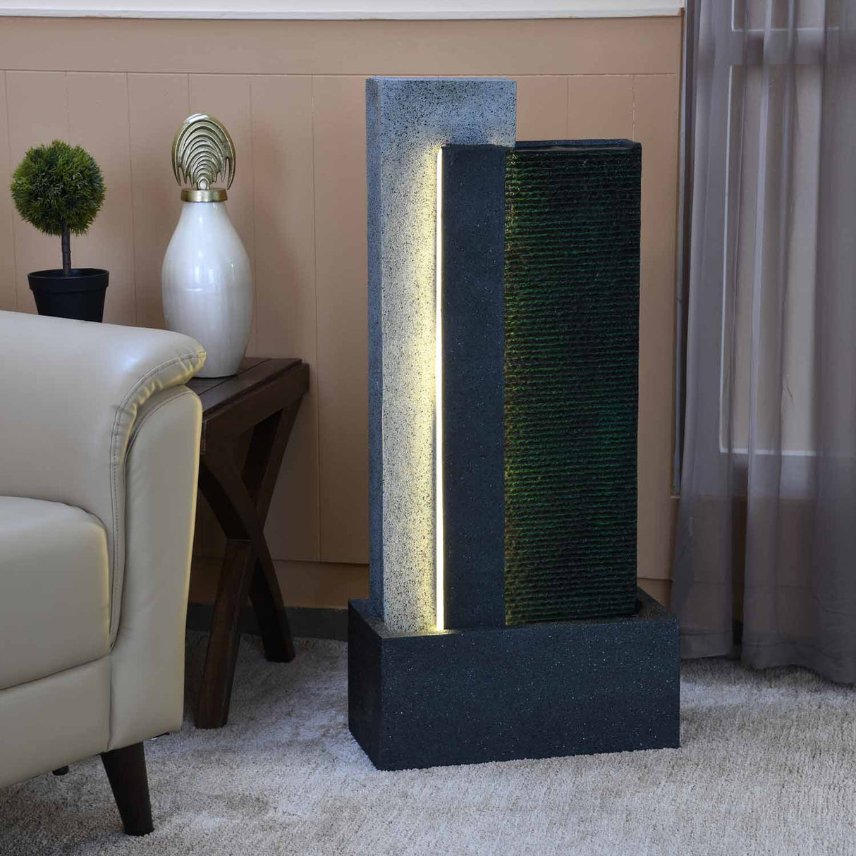 Waterfall Water Fountain with LED Light (Grey)