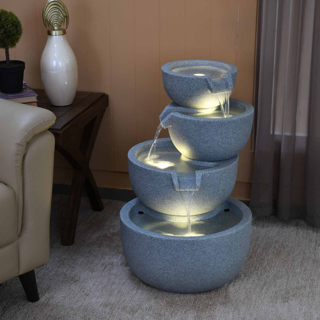 Trio Pots Decorative Water Fountain (Grey)
