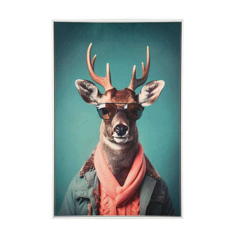 Deer with Glasses Canvas Wall Painting- Blue