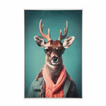Deer with Glasses Canvas Wall Painting- Blue