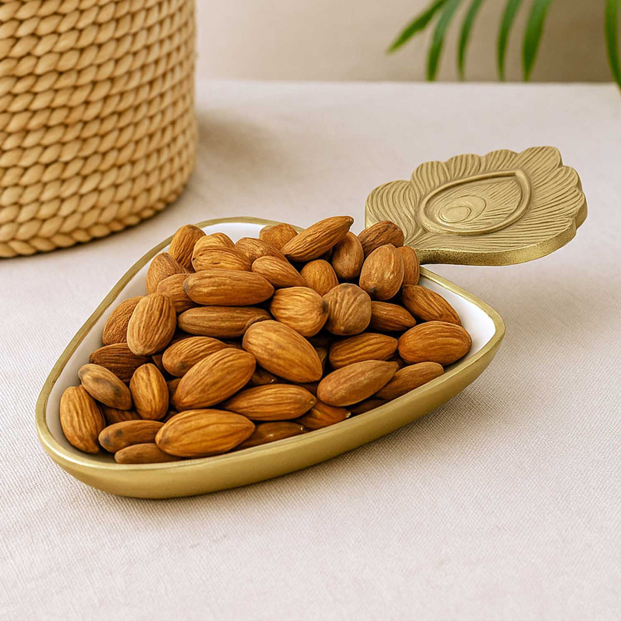 Peacock Feather Serving Platter Large- Off-white and Gold