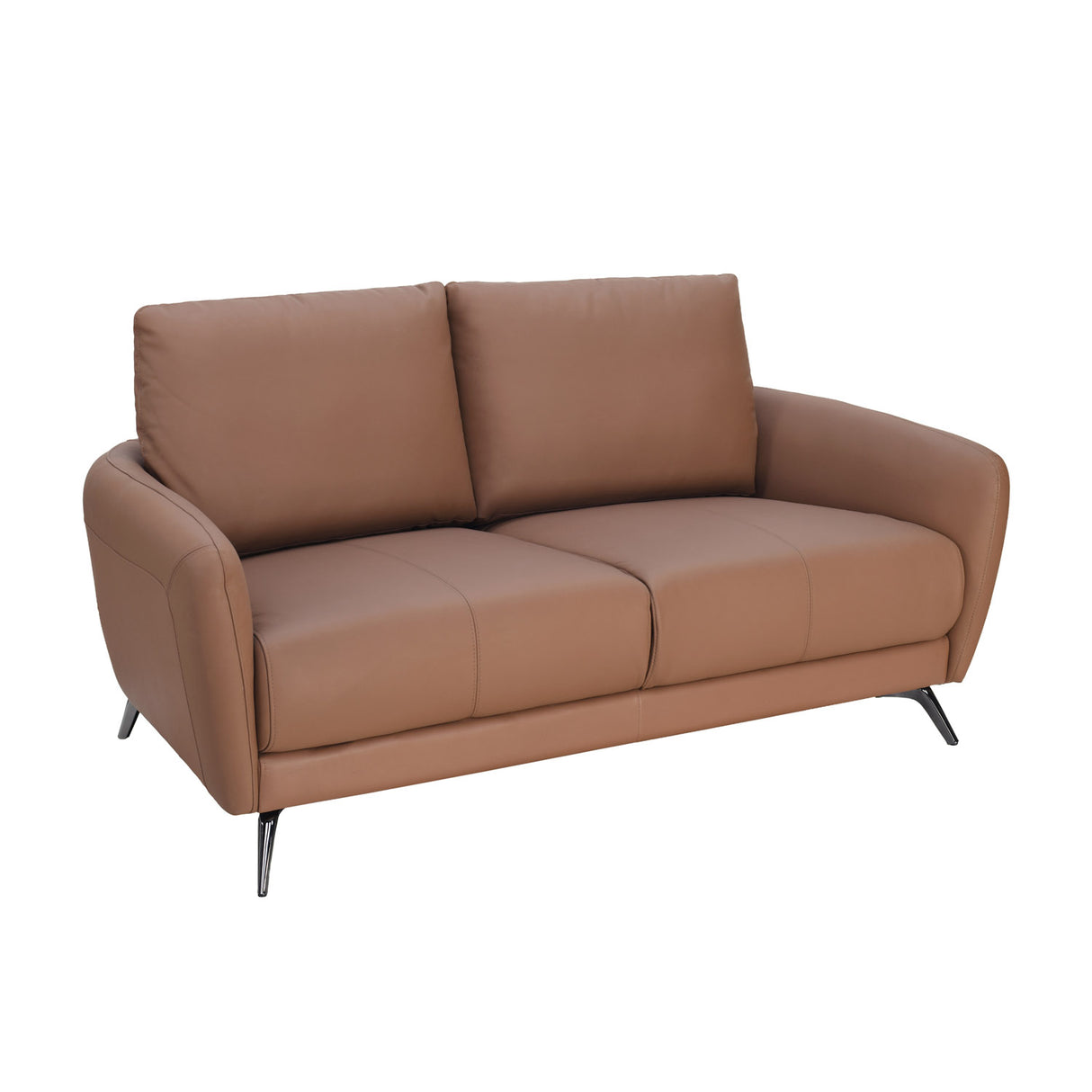Tan 2 leather sofa with curved armrests on white background 1