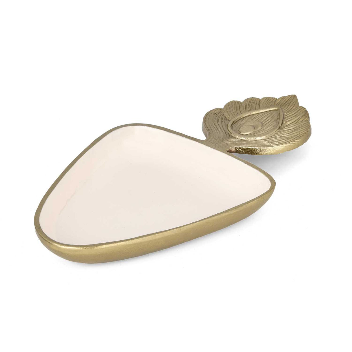 Peacock Feather Serving Platter Large- Off-white and Gold