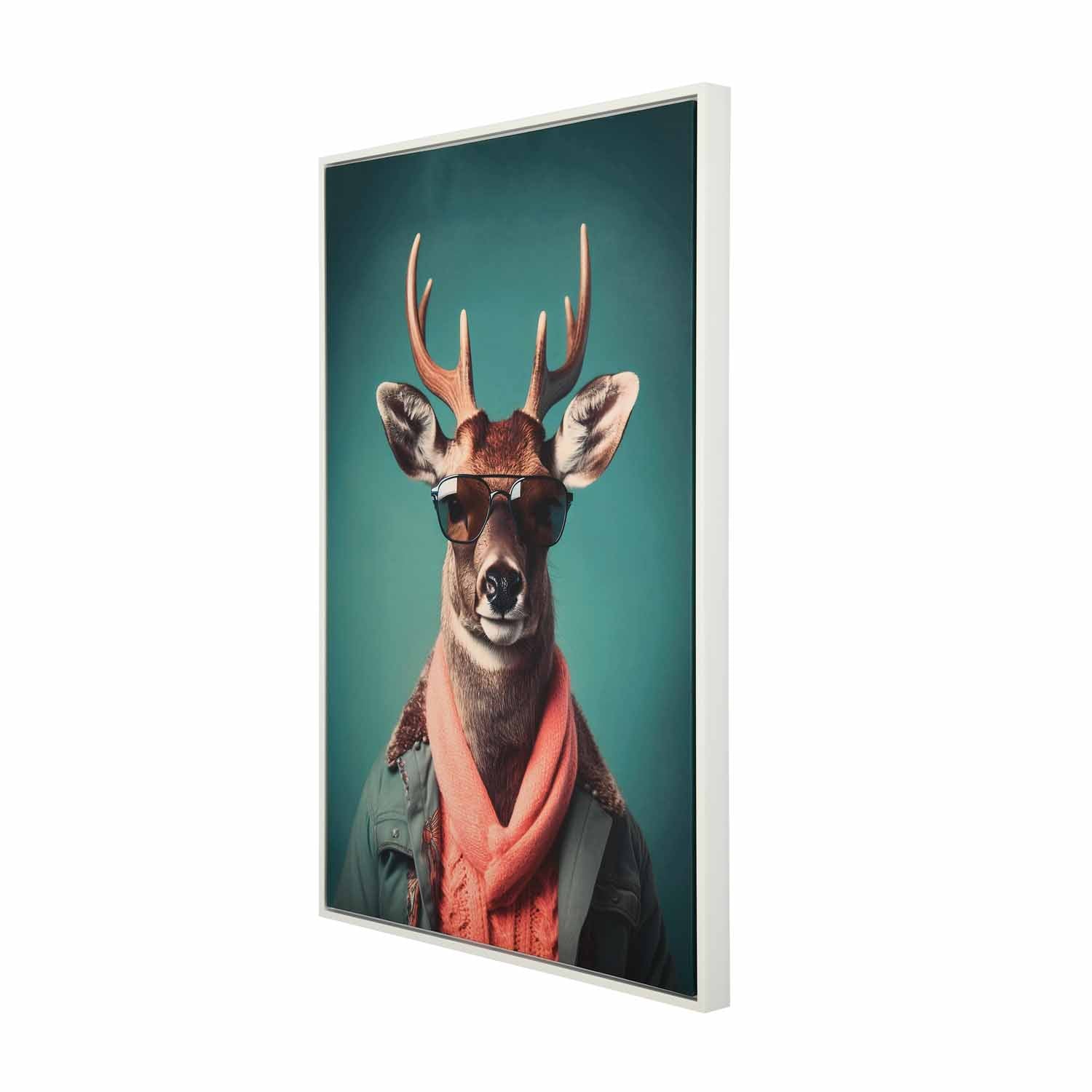 Deer with Glasses Canvas Wall Painting- Blue