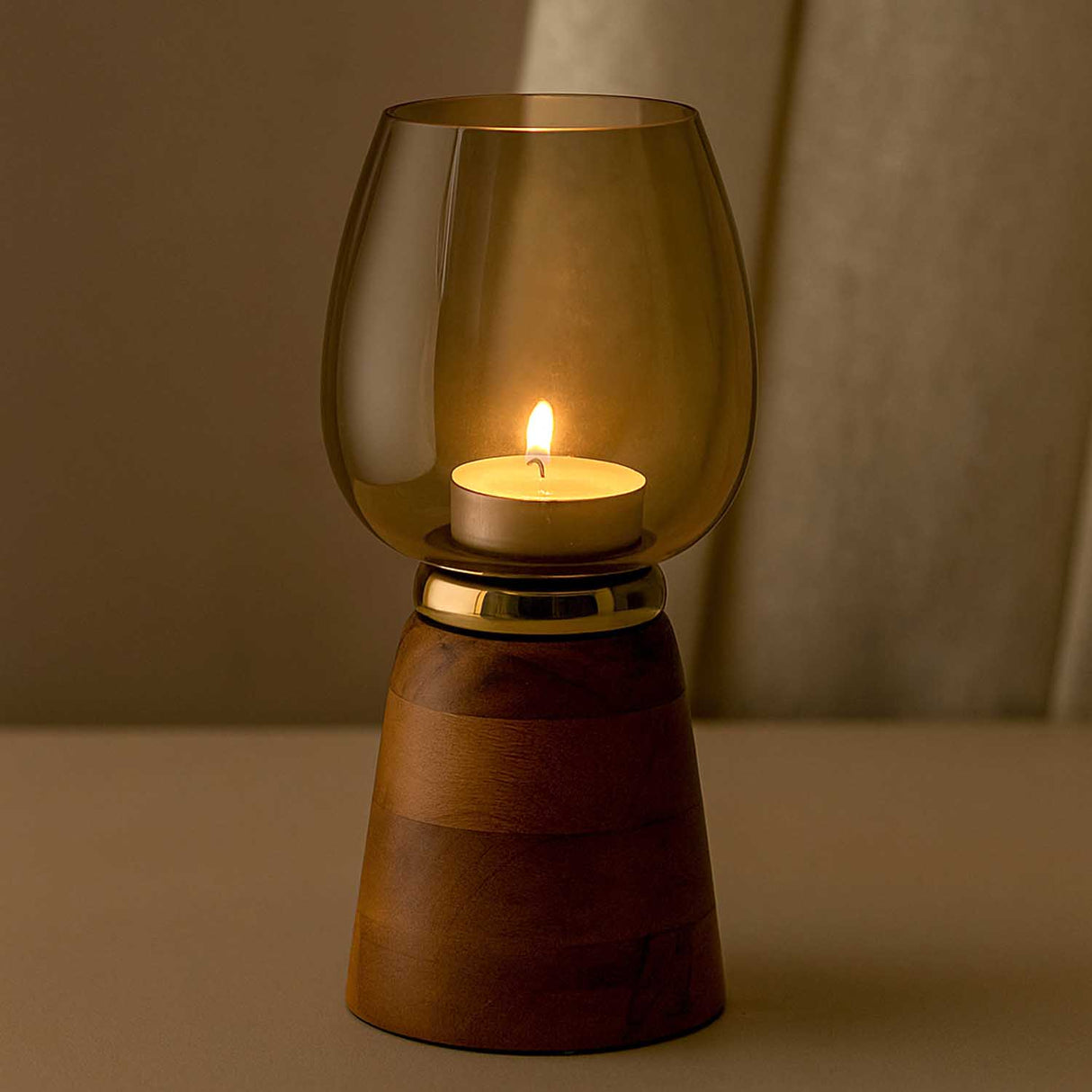 Hurricane Curve Decorative Candle Holder Large- Brown and Gold