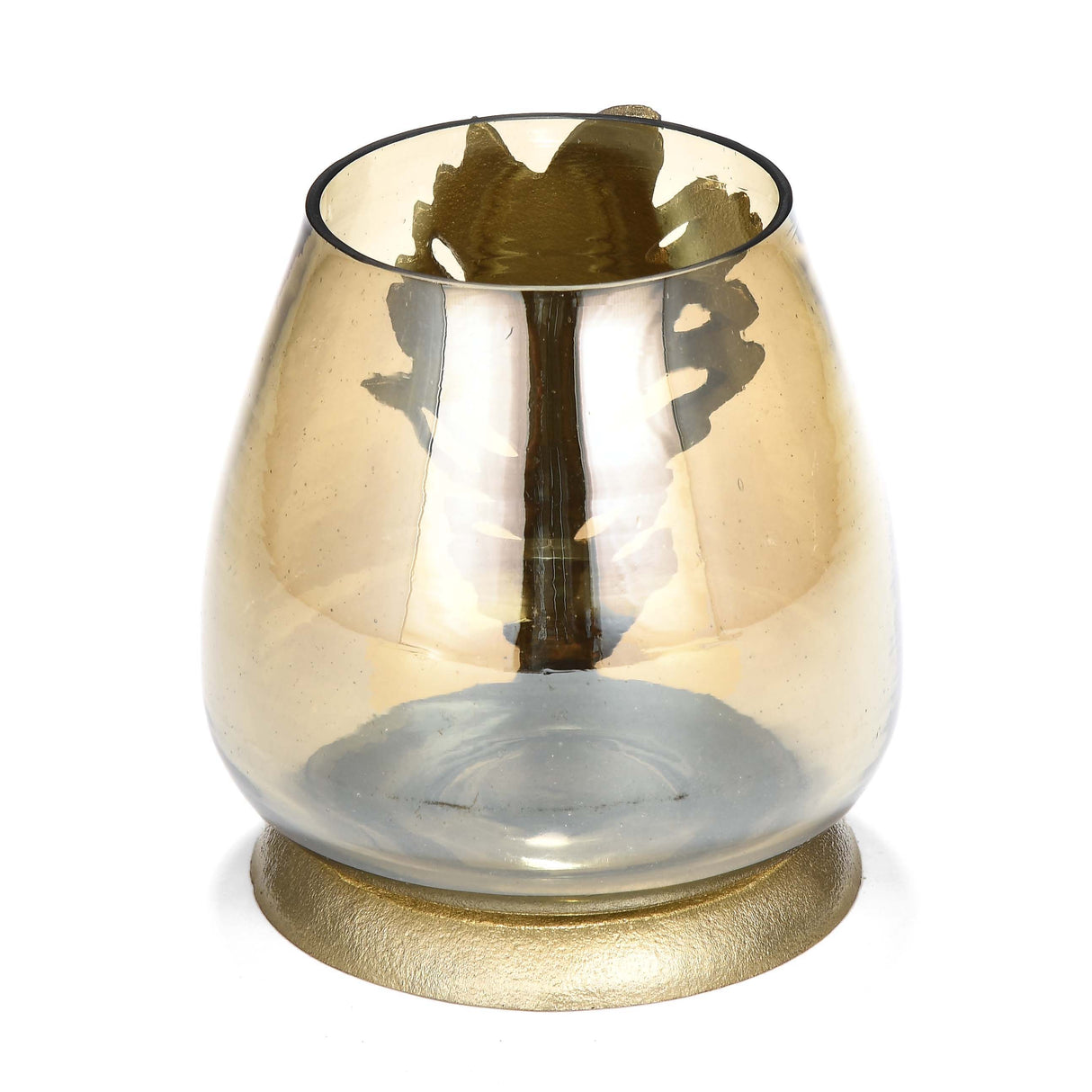 Decorative Peacock Feather Votive Candle Holder- Gold