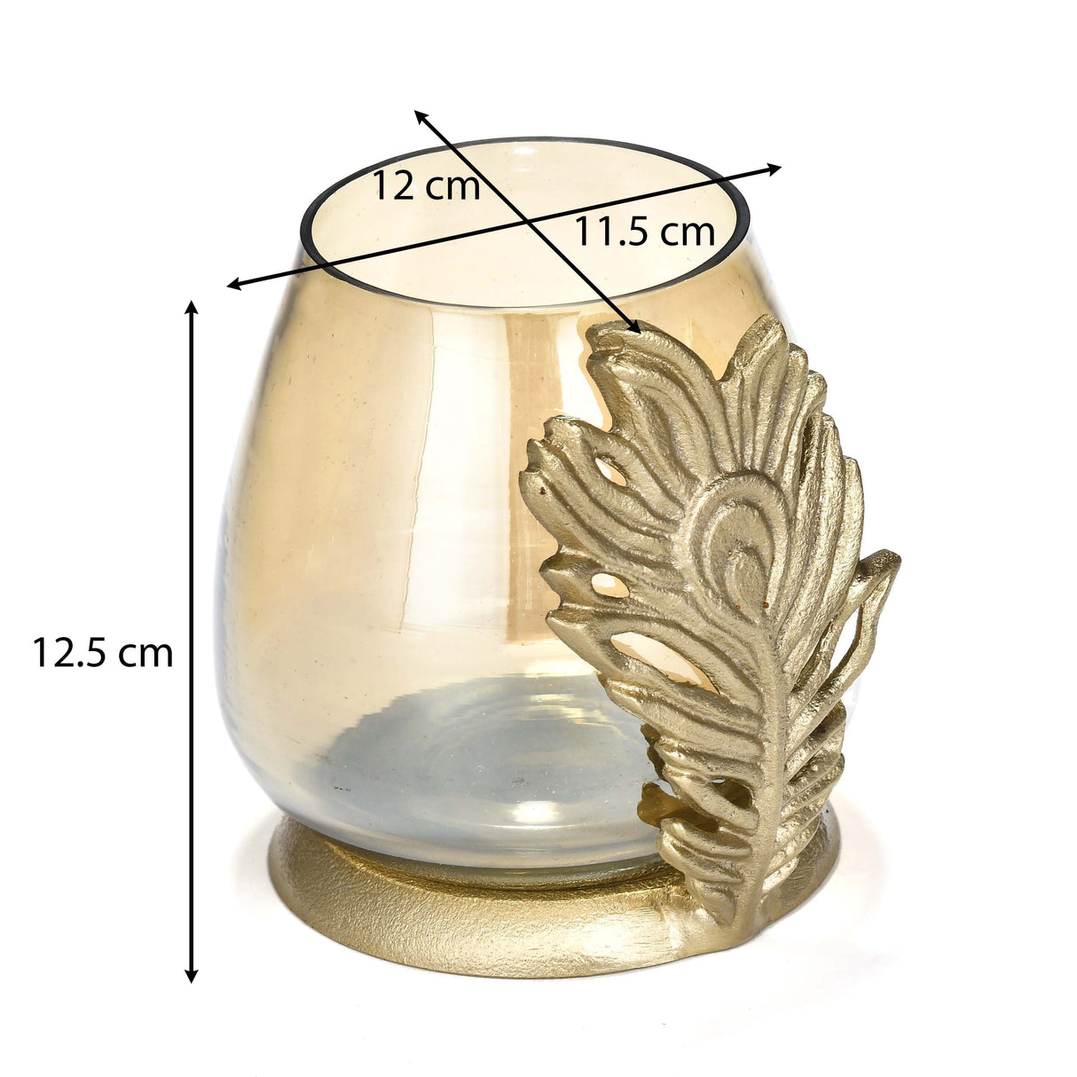 Decorative Peacock Feather Votive Candle Holder- Gold