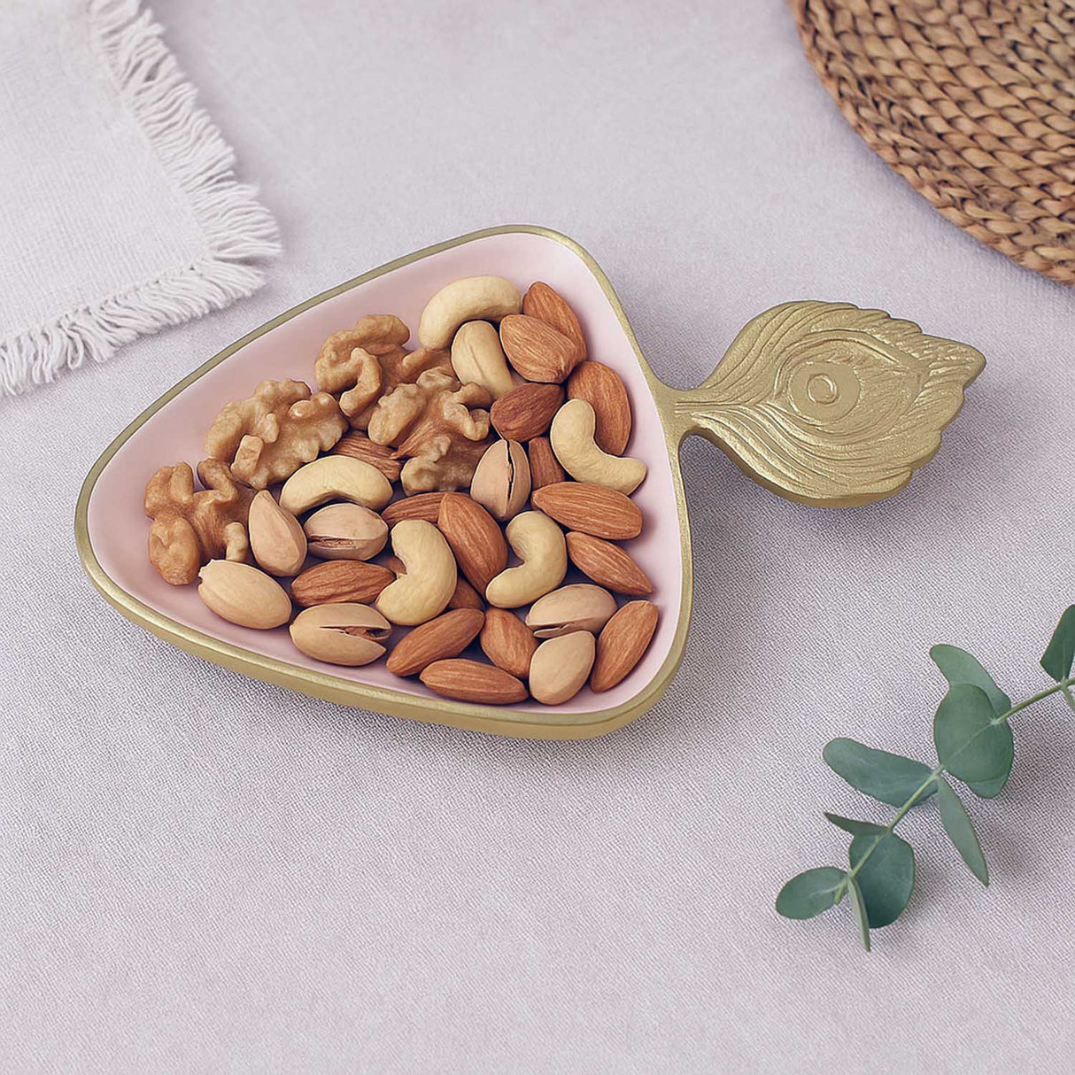 Peacock Feather Serving Platter Small- Off-white and Gold