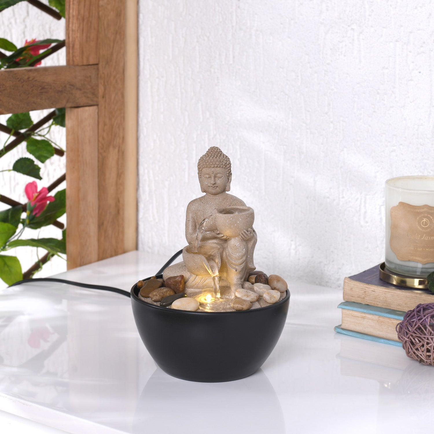 Mini Buddha Water Fountain with LED Light (Sand)