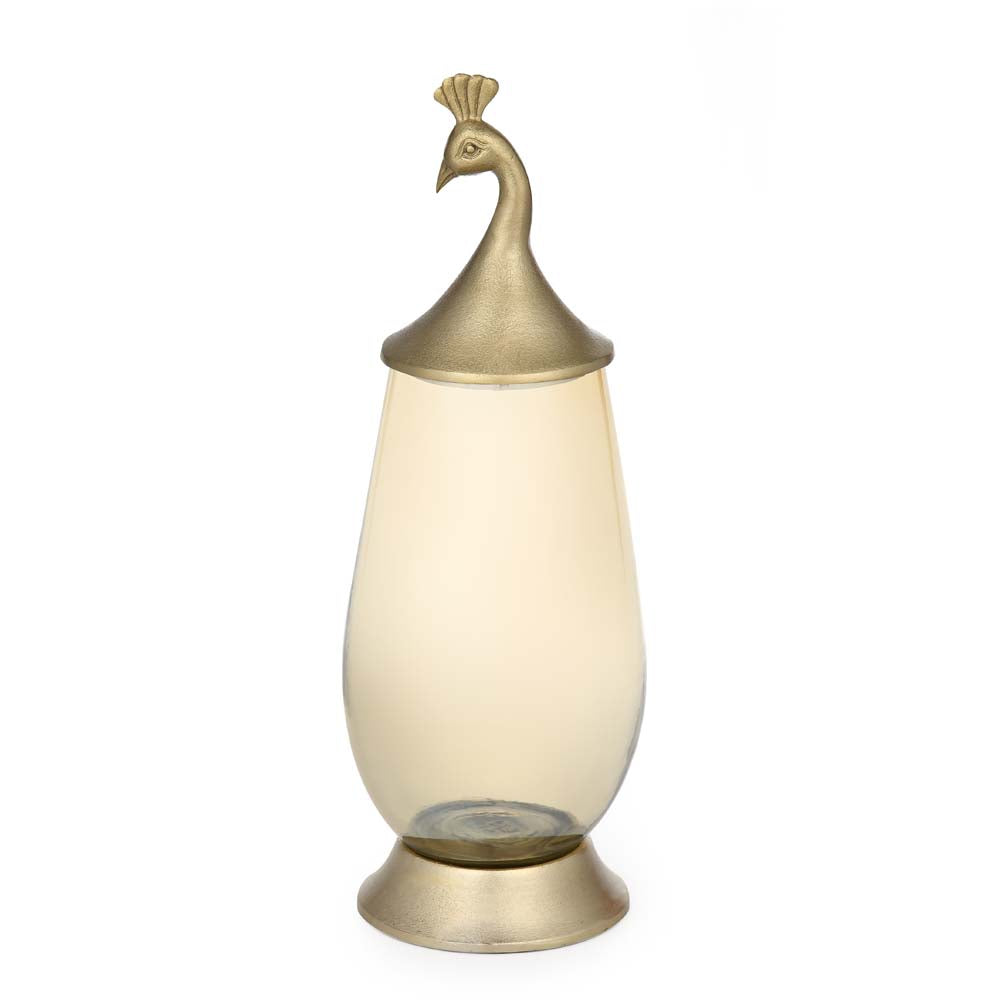 Decorative Peacock Vase with Lid Small- Gold