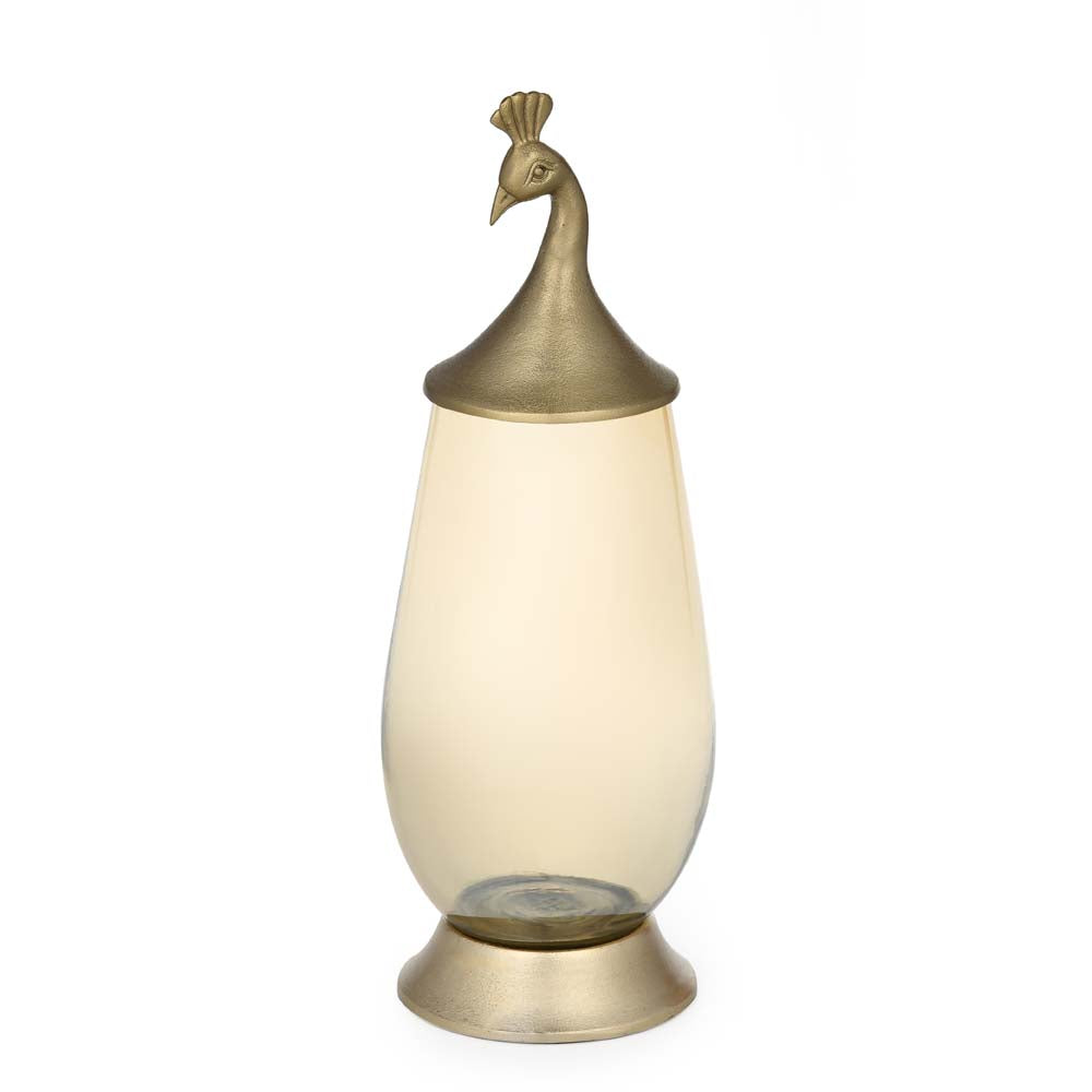 Decorative Peacock Vase with Lid Small- Gold