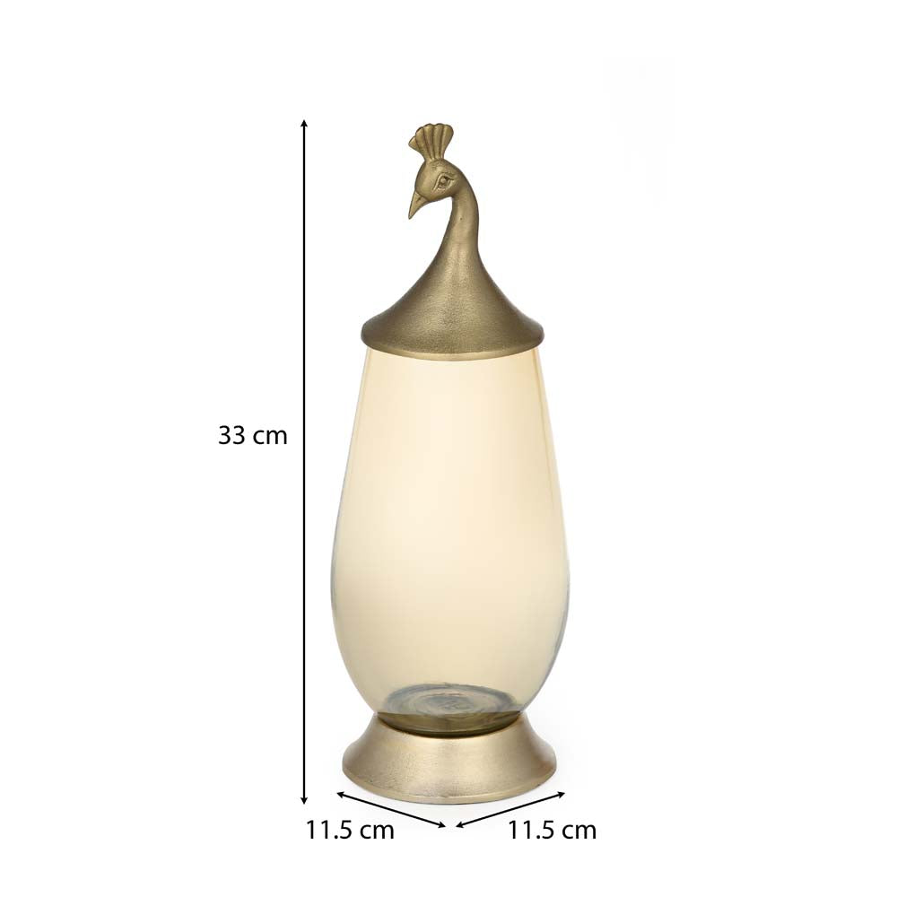 Decorative Peacock Vase with Lid Small- Gold