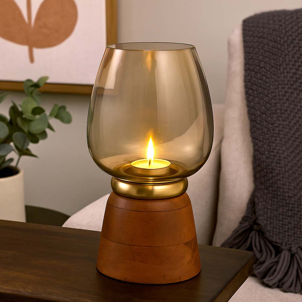 Hurricane Curve Decorative Candle Holder Small- Brown and Gold