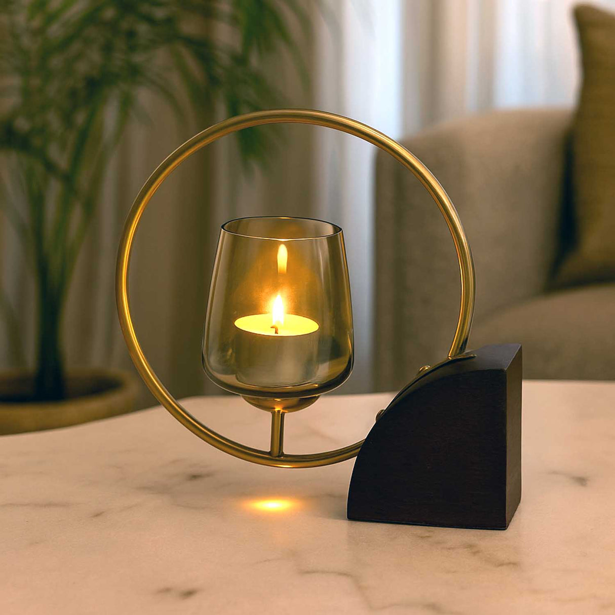 Decorative Golden Ring Candle Holder Small- Brown and Gold