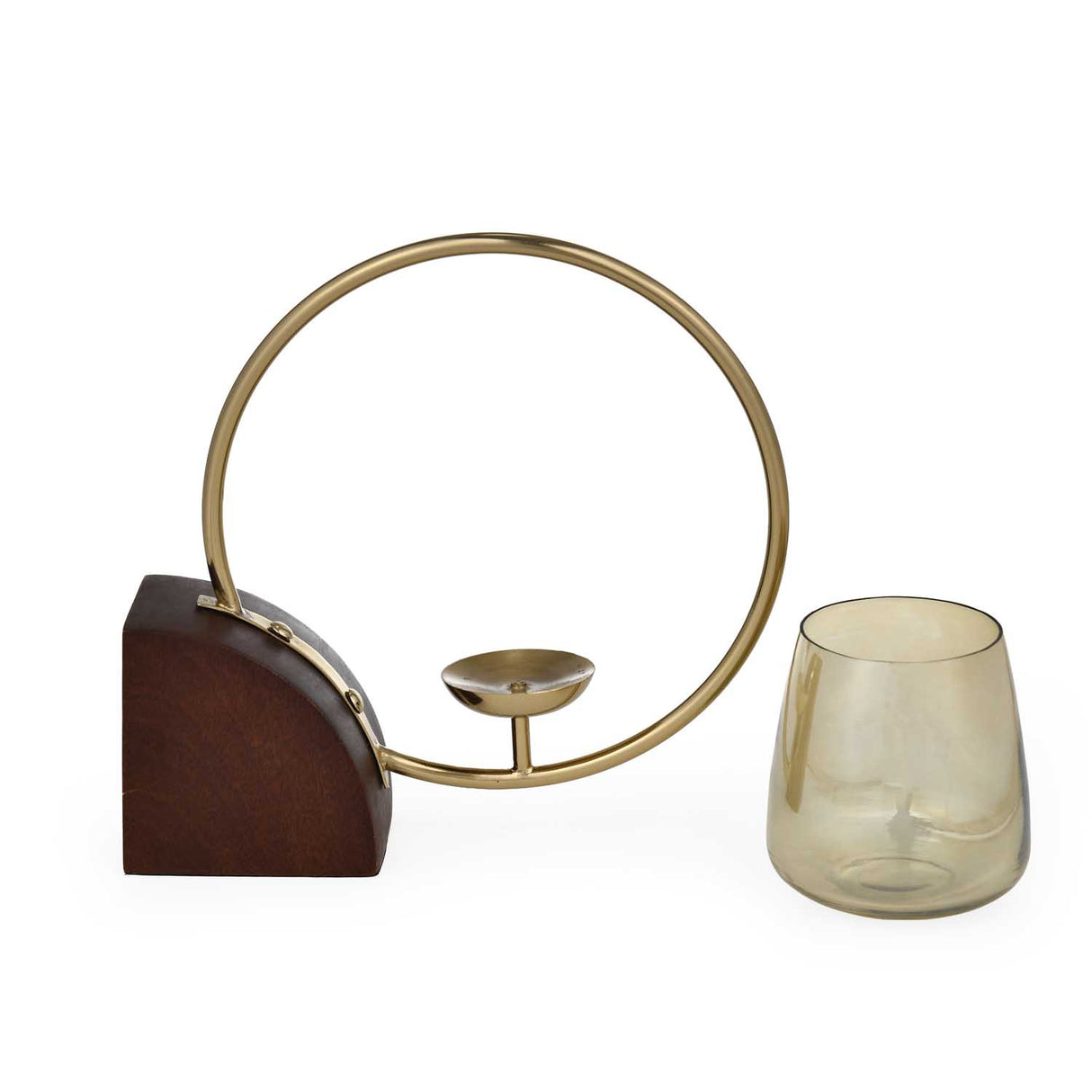 Decorative Golden Ring Candle Holder Small- Brown and Gold