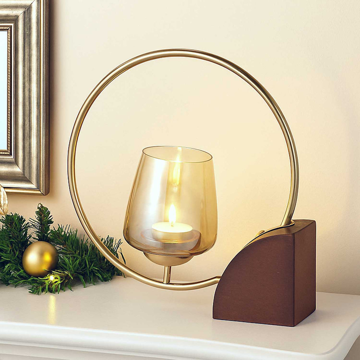 Decorative Golden Ring Candle Holder Large- Brown and Gold