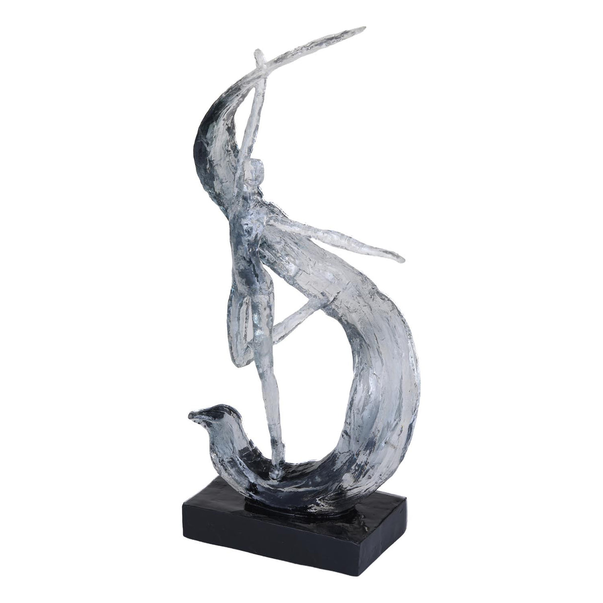 Decorative Modern Abstract Dancing Lady with Wave Polyresin Showpiece- Silver and Black