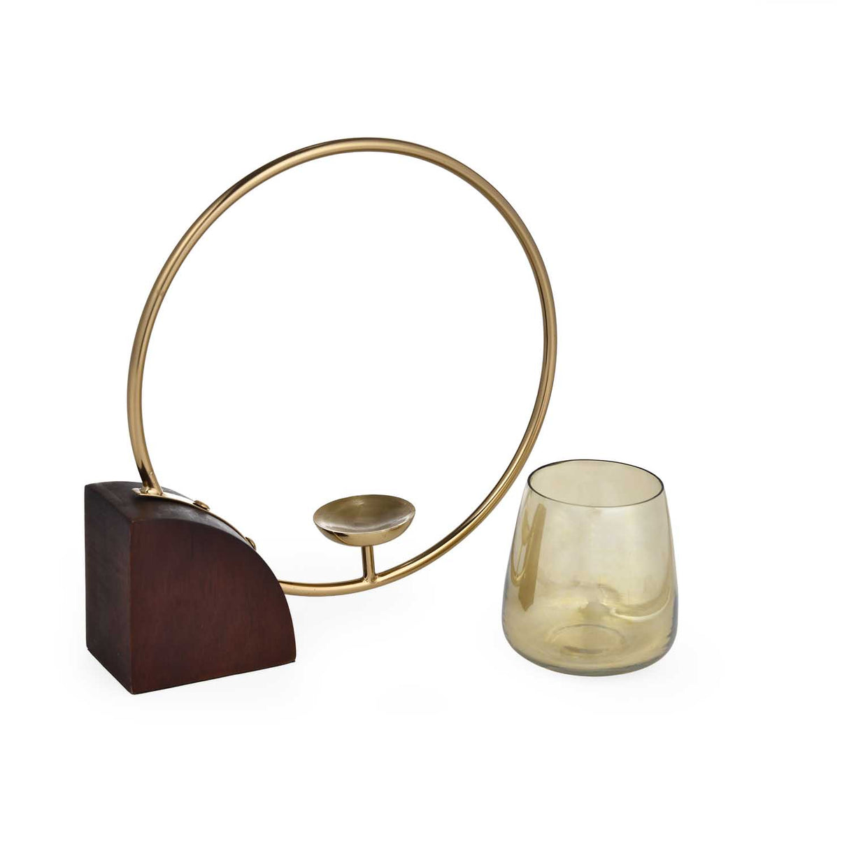 Decorative Golden Ring Candle Holder Large- Brown and Gold