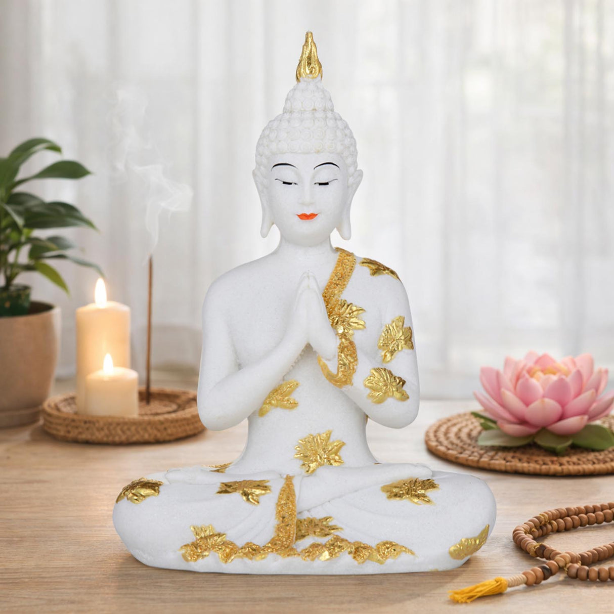Decorative Buddha Resin Showpiece-White and Gold