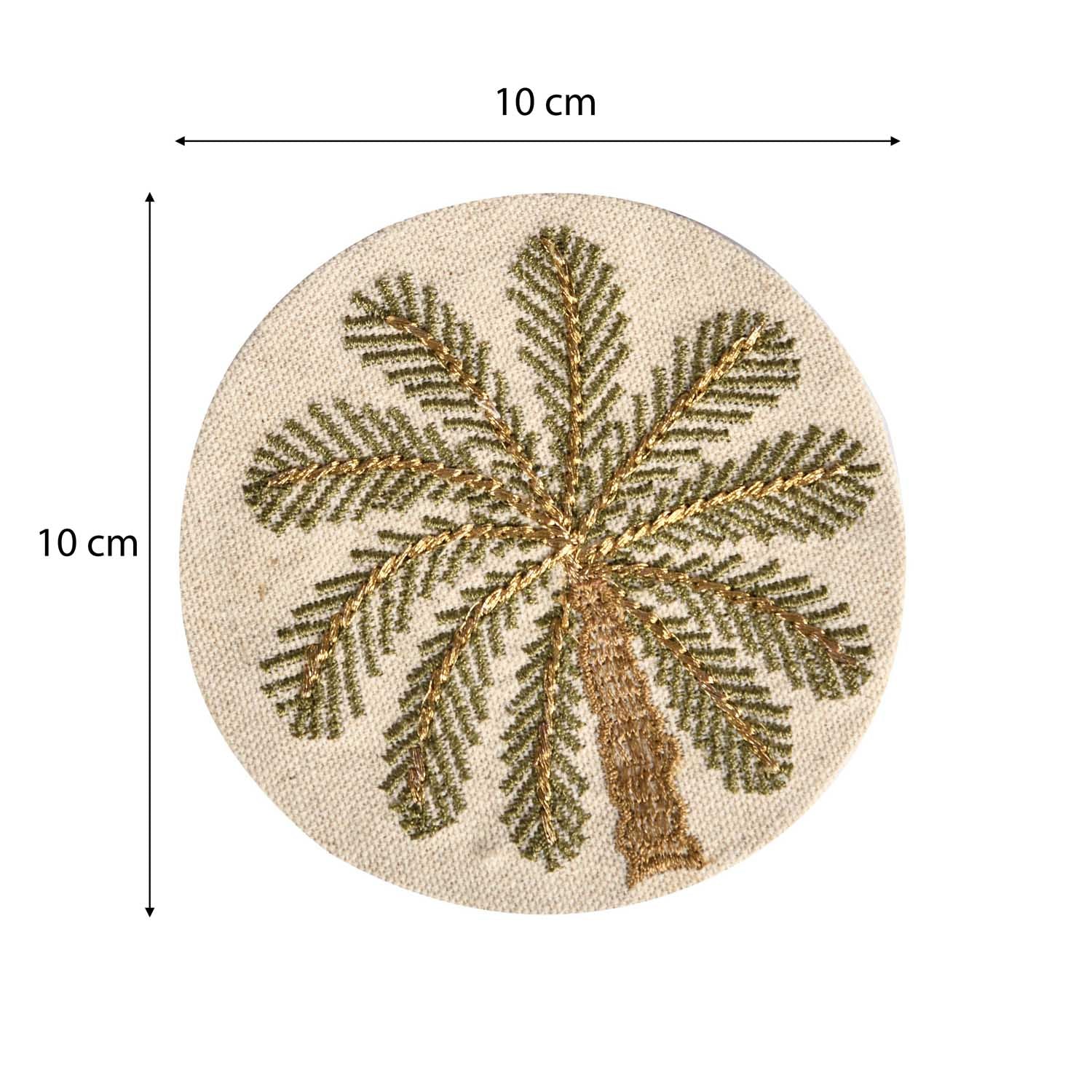 Palm Tree Embroidery Coasters Set of 4- Beige and Brown