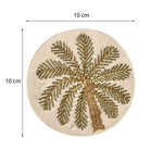Palm Tree Embroidery Coasters Set of 4- Beige and Brown