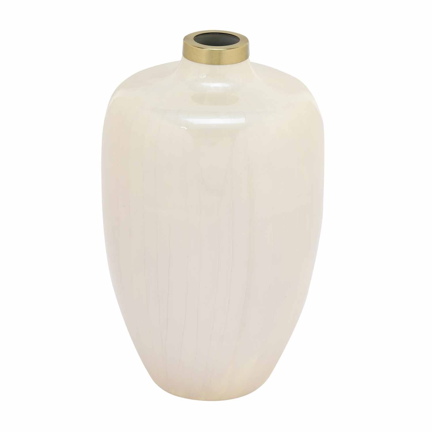 Semi Oval Metal Vase- Cream and Gold
