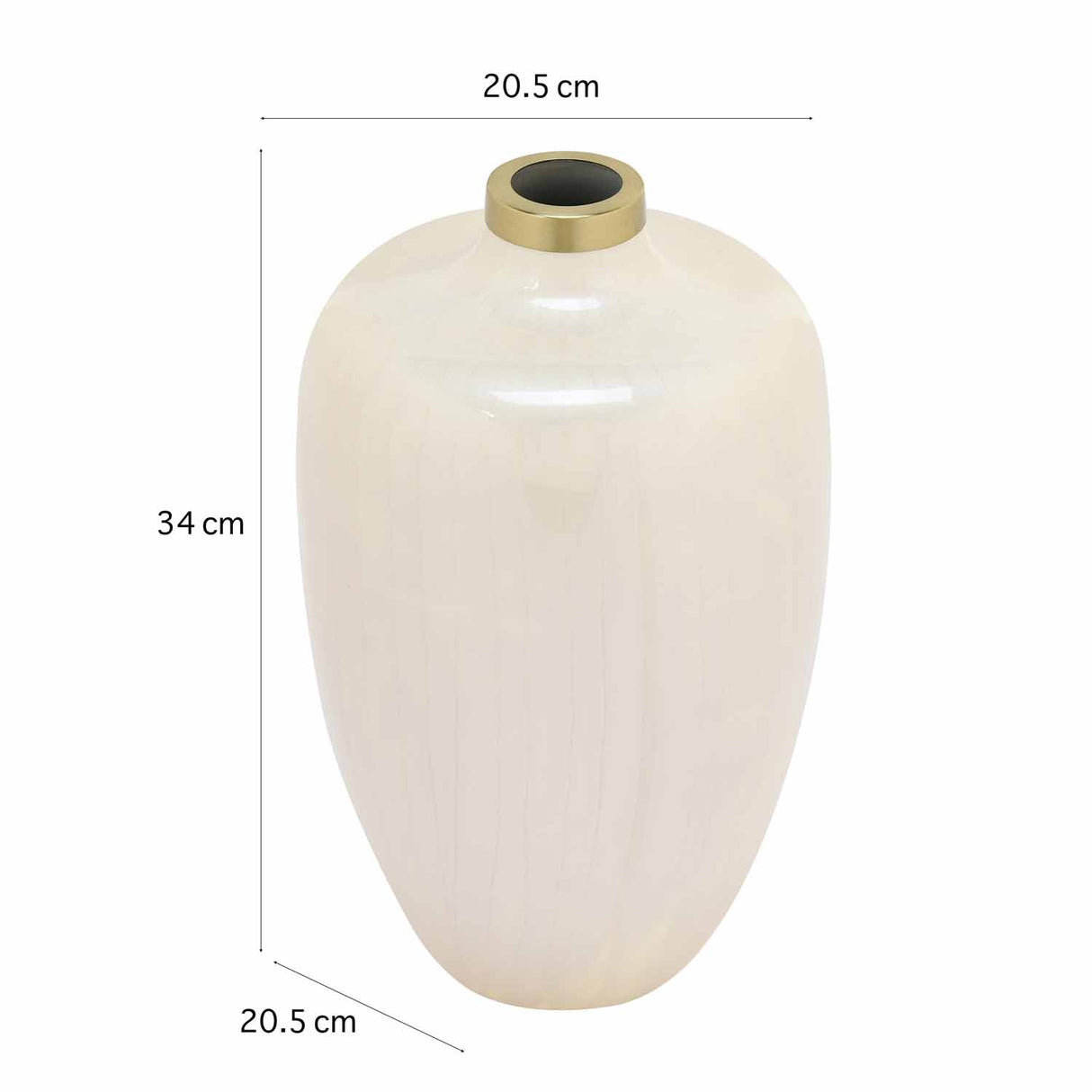 Semi Oval Metal Vase- Cream and Gold