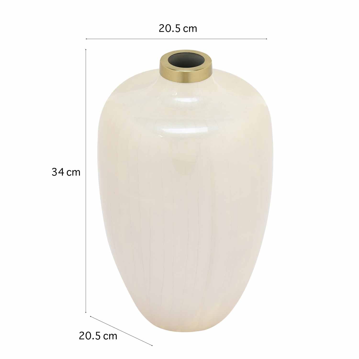 Semi Oval Metal Vase- Cream and Gold