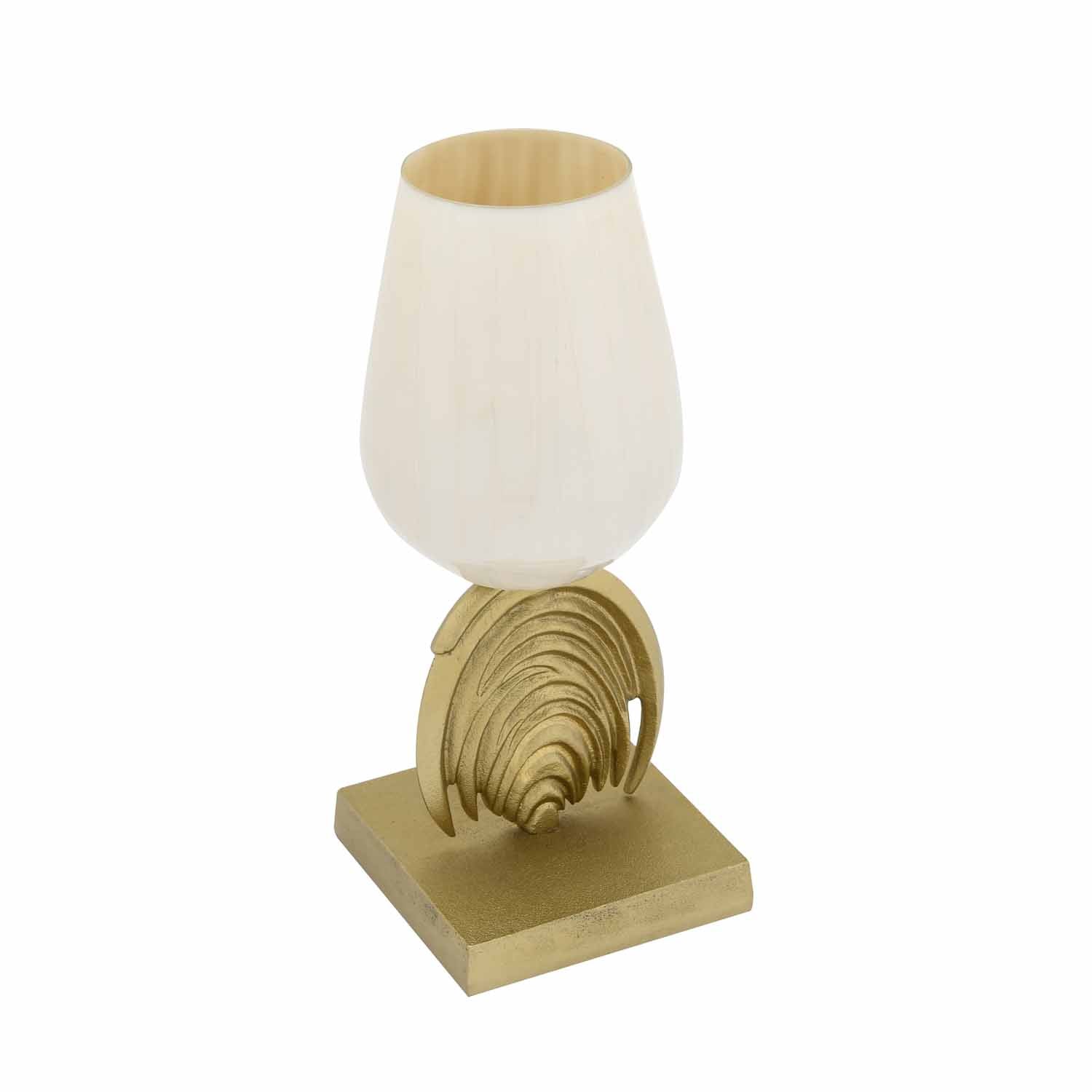 Decorative Hurricane Candle Holder with Metal Arch Stand Large- Cream and Gold