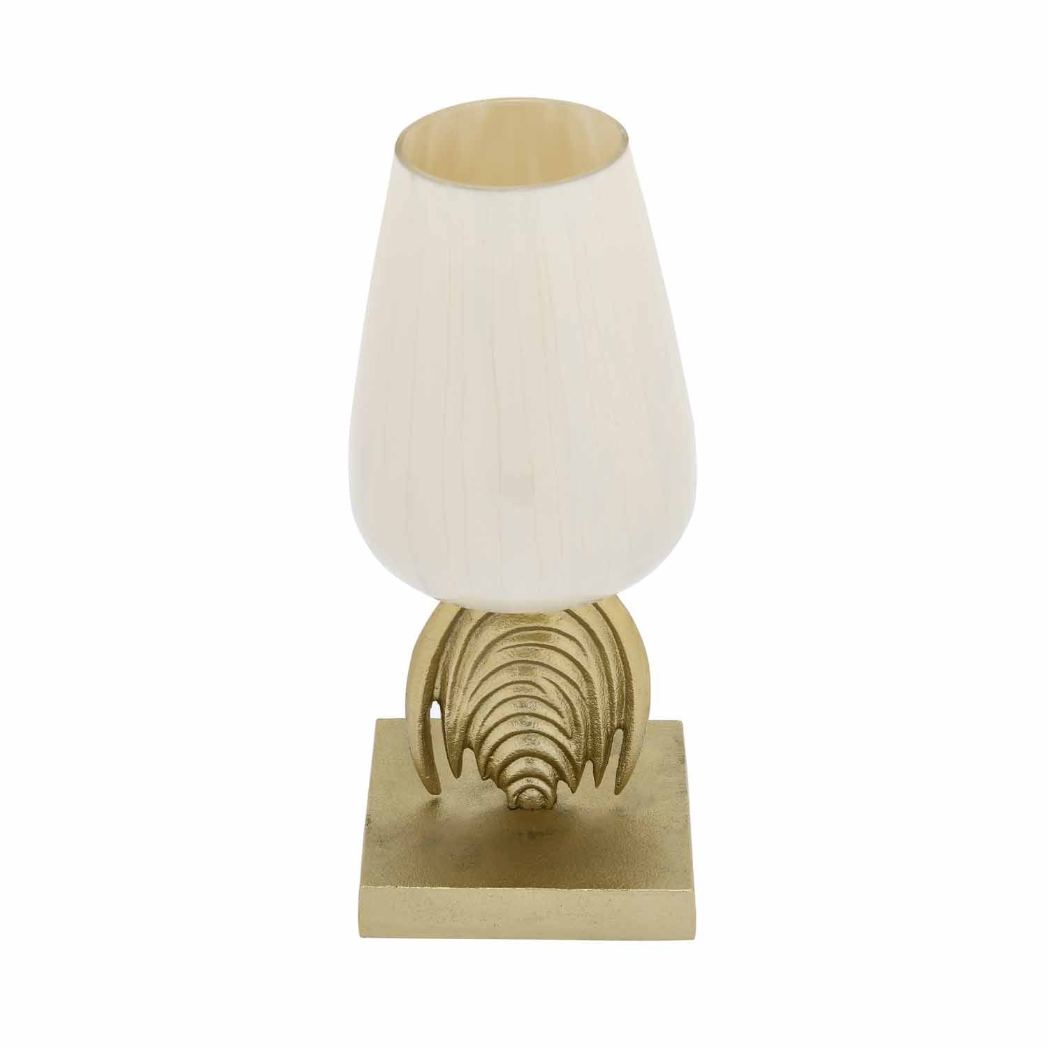 Decorative Hurricane Glass Candle Holder with Metal Arch Stand Small- Cream and Gold