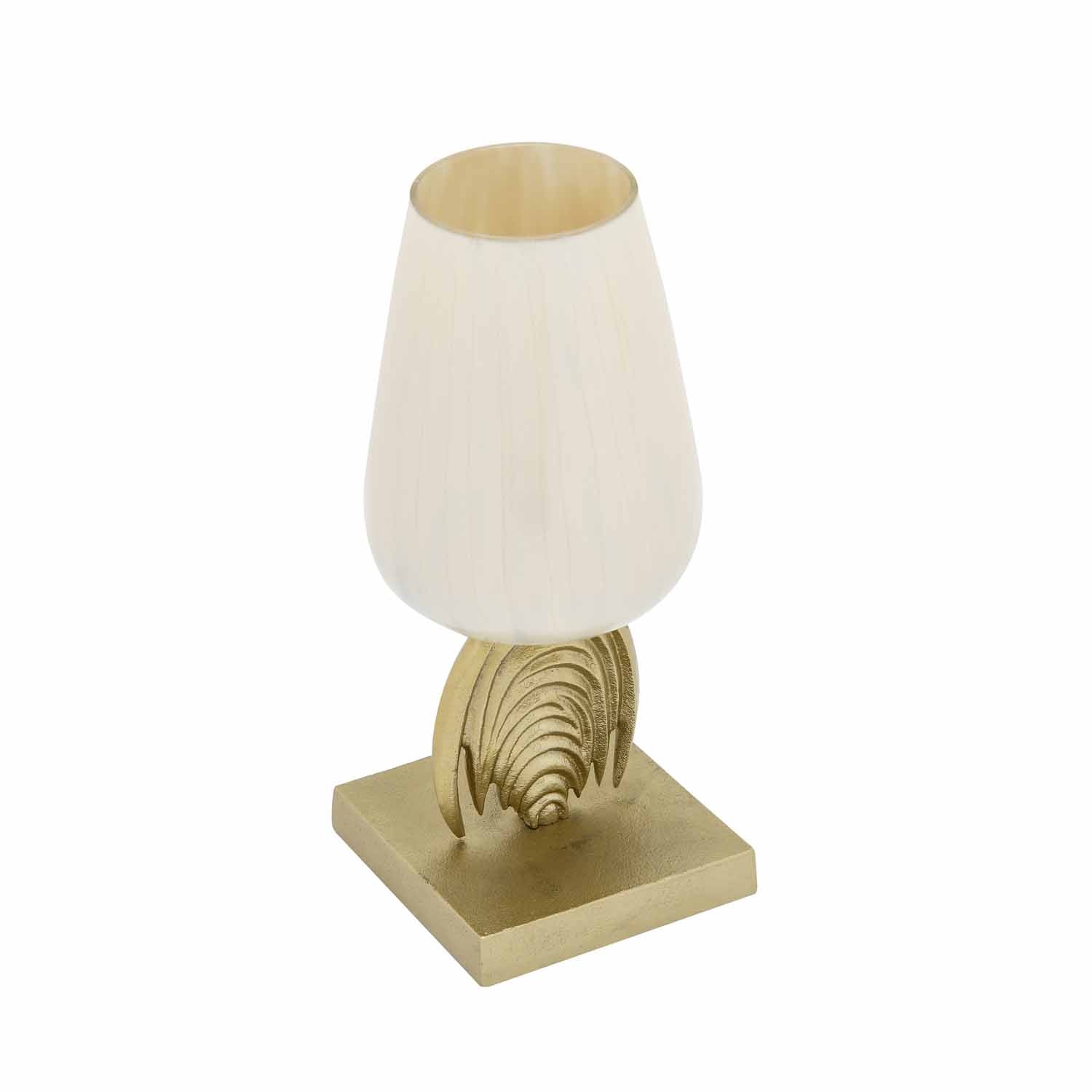 Decorative Hurricane Glass Candle Holder with Metal Arch Stand Small- Cream and Gold