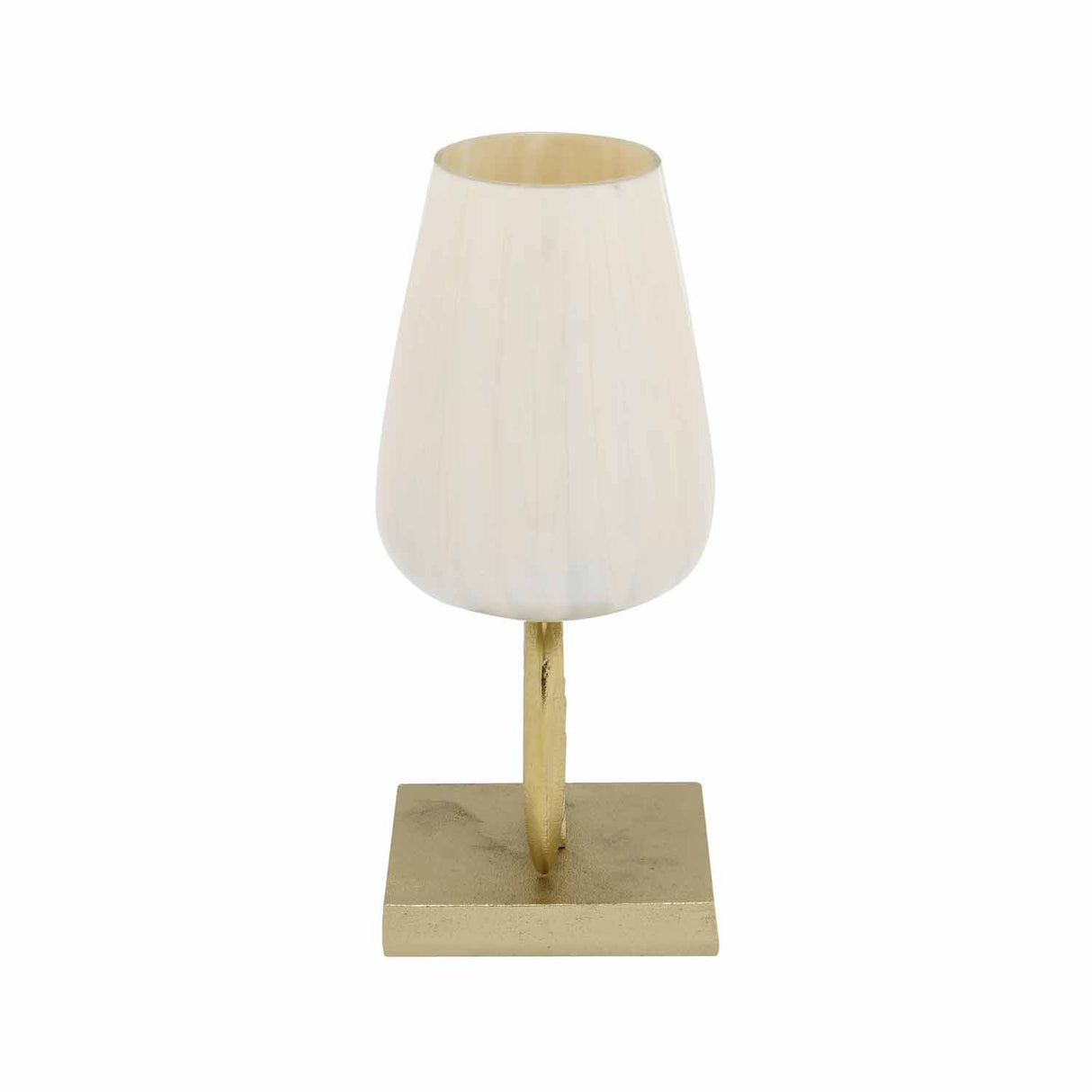 Decorative Hurricane Glass Candle Holder with Metal Arch Stand Small- Cream and Gold