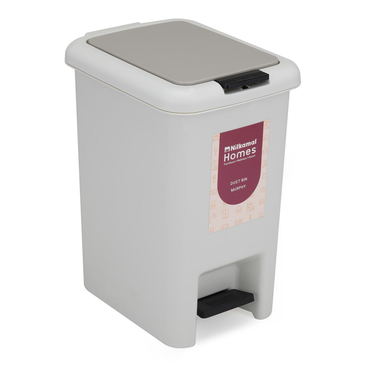 Pedal Press 6.5 L Polypropylene Dustbin- Grey