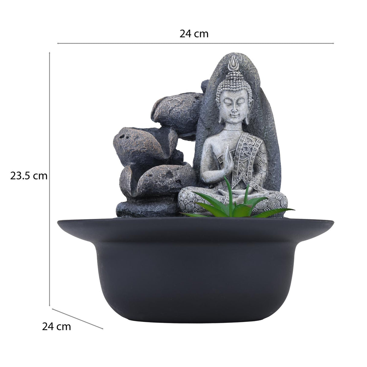Zen Buddha Polyresin Decorative Table Top Water Fountain with LED Light- Grey