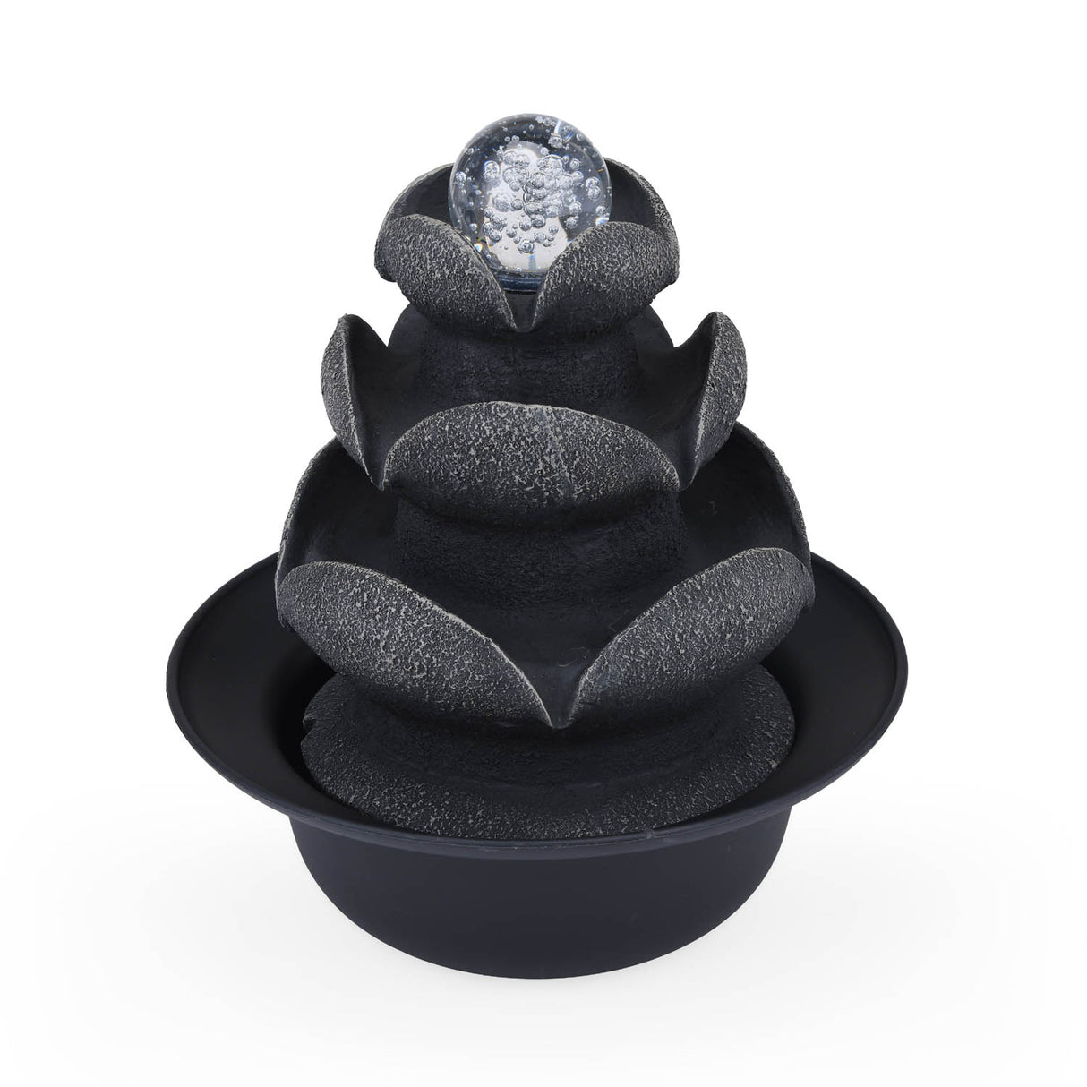 Lotus Petal Polyresin Decorative Table Top Water Fountain with LED Light- Grey