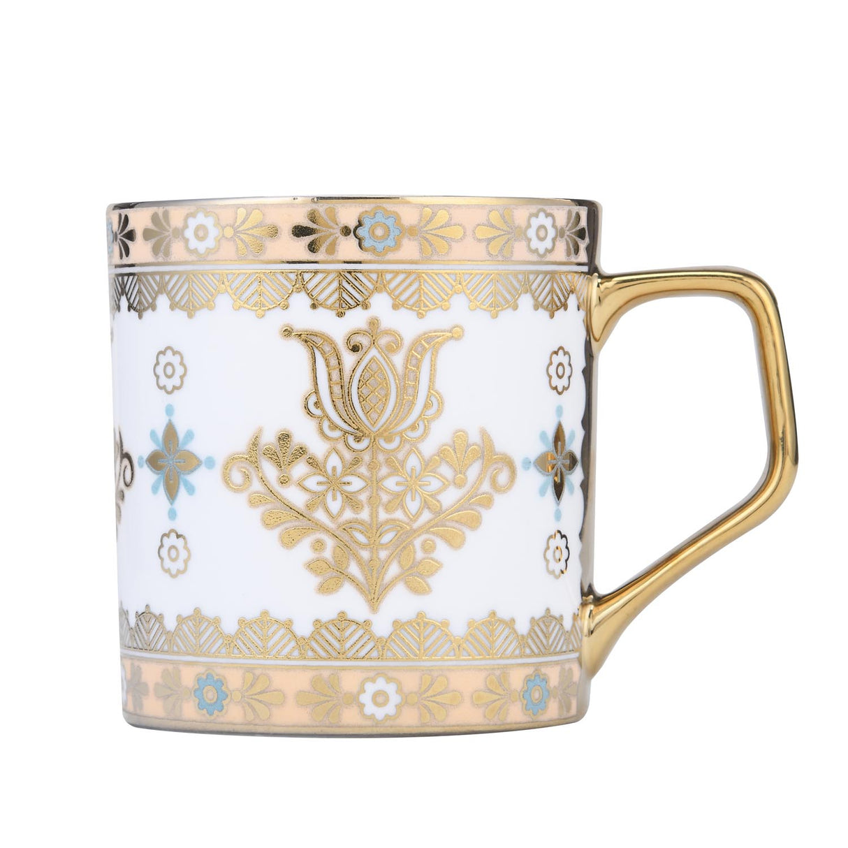 Elegant Golden Design Porcelain Coffee Mug- White and Gold