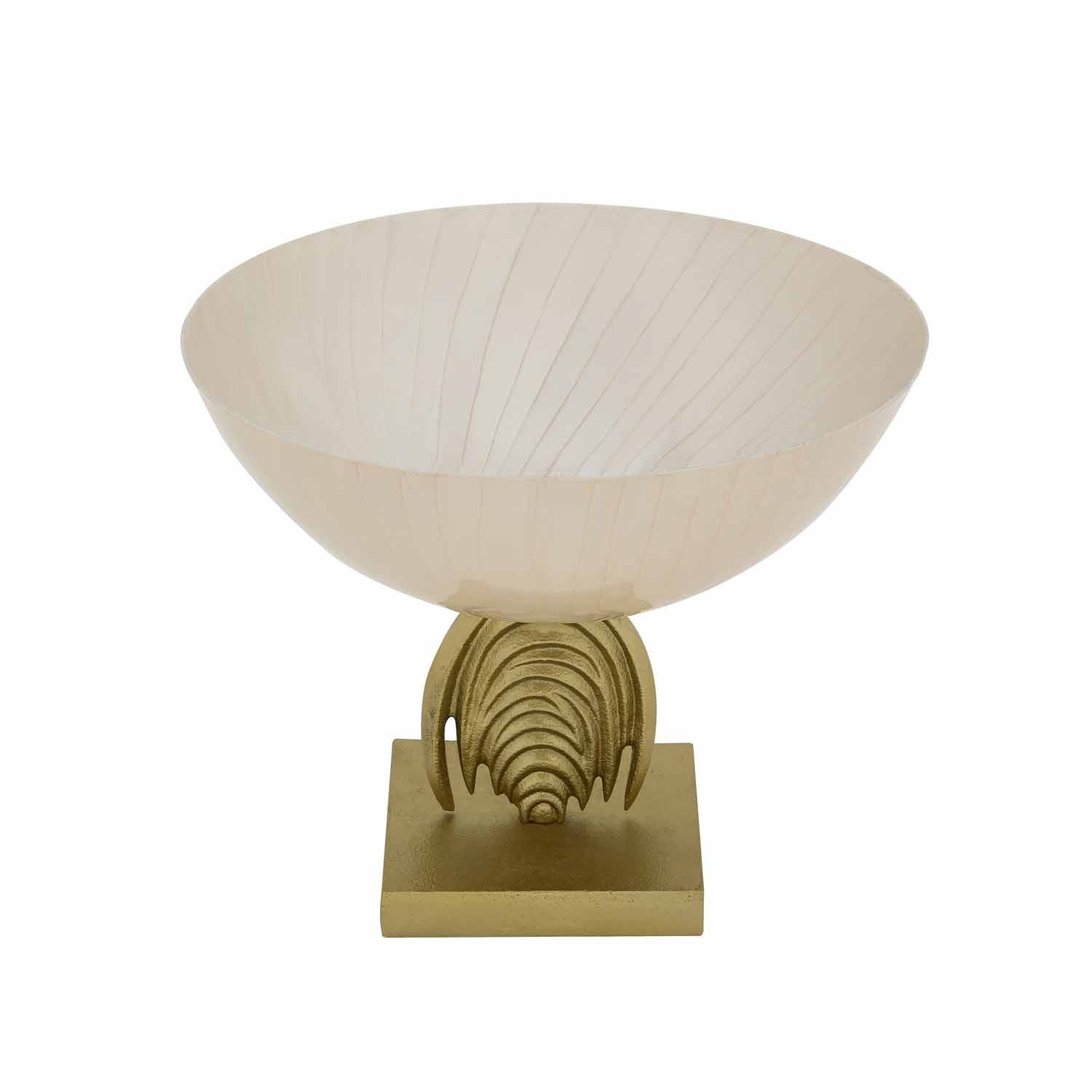Decorative Round Metal Bowl with Arch Stand- Cream and Gold