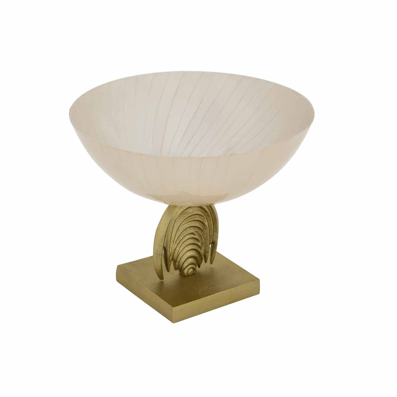 Decorative Round Metal Bowl with Arch Stand- Cream and Gold