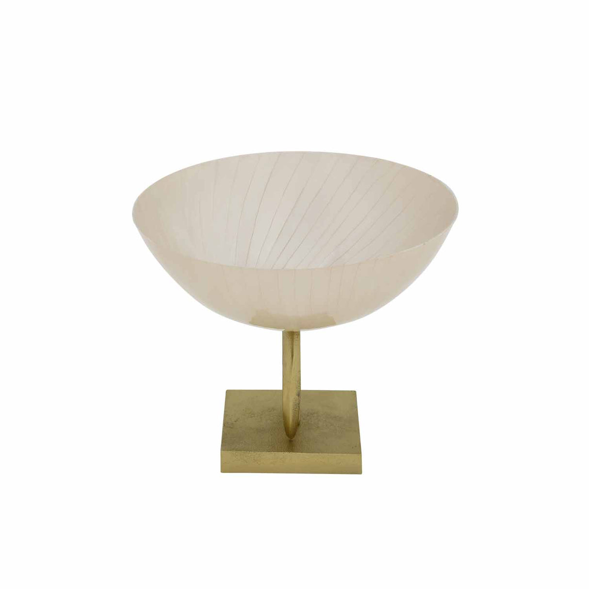 Decorative Round Metal Bowl with Arch Stand- Cream and Gold