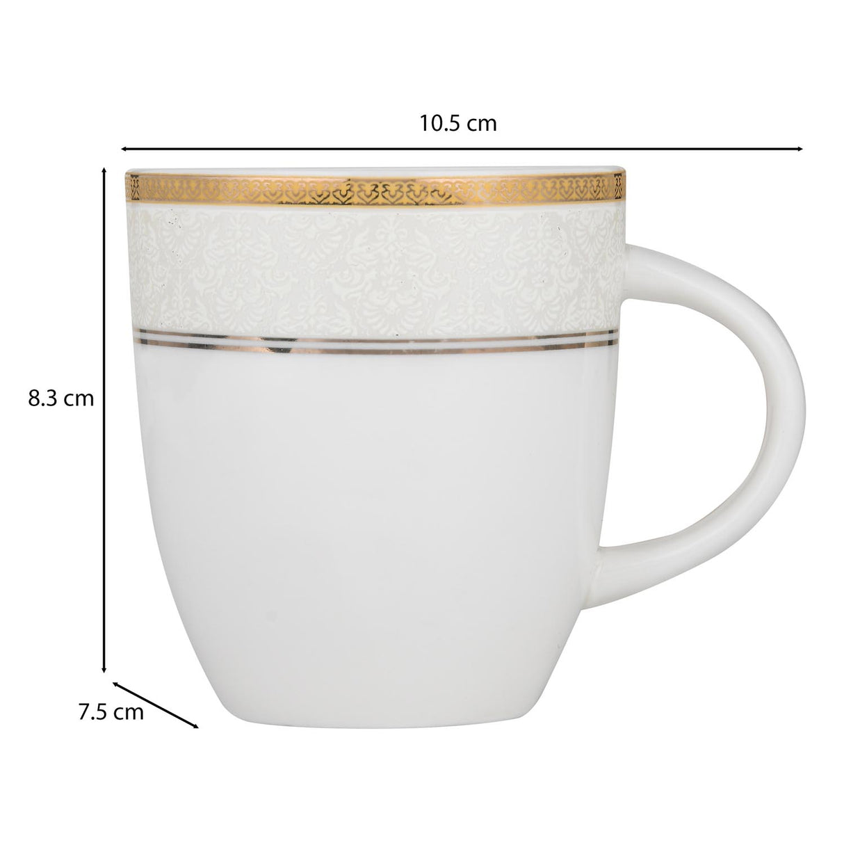 Heritage Gold Rim Porcelain Coffee Mug Set of 6- White and Gold