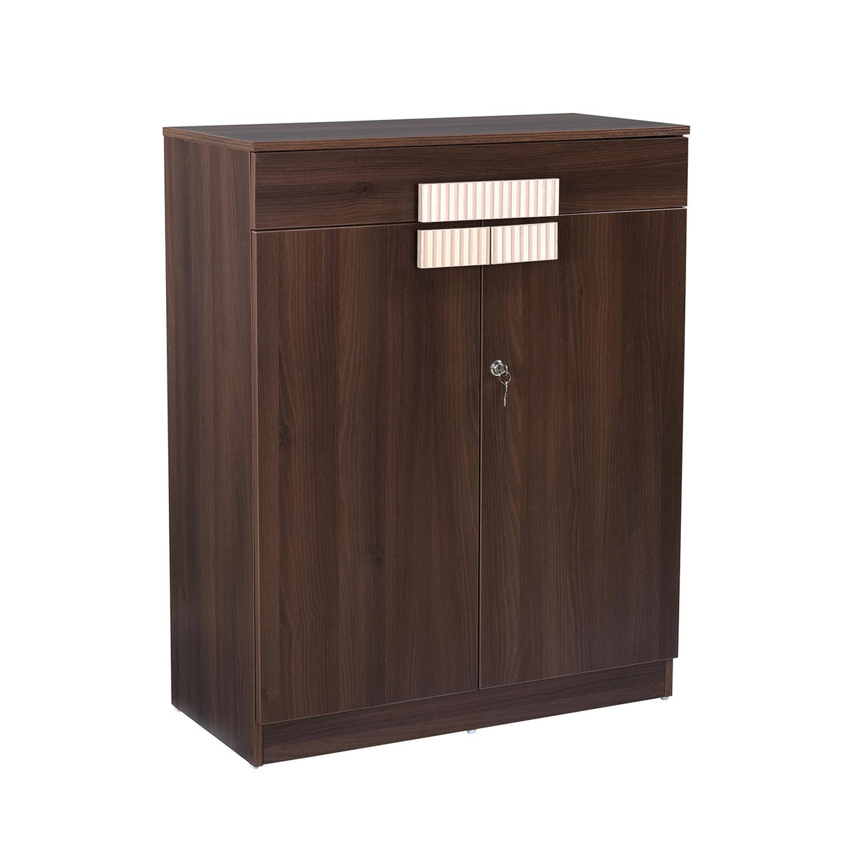 Rova Engineered Wood Shoe Cabinet (Walnut) – Slight Side View