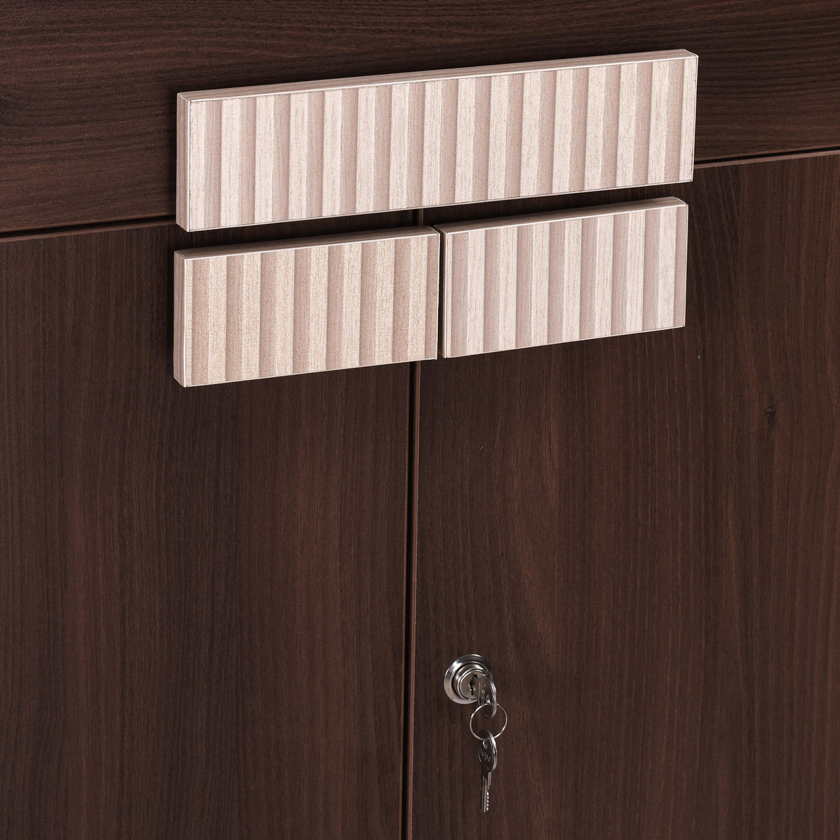 Rova Engineered Wood Shoe Cabinet (Walnut) – Close-Up View