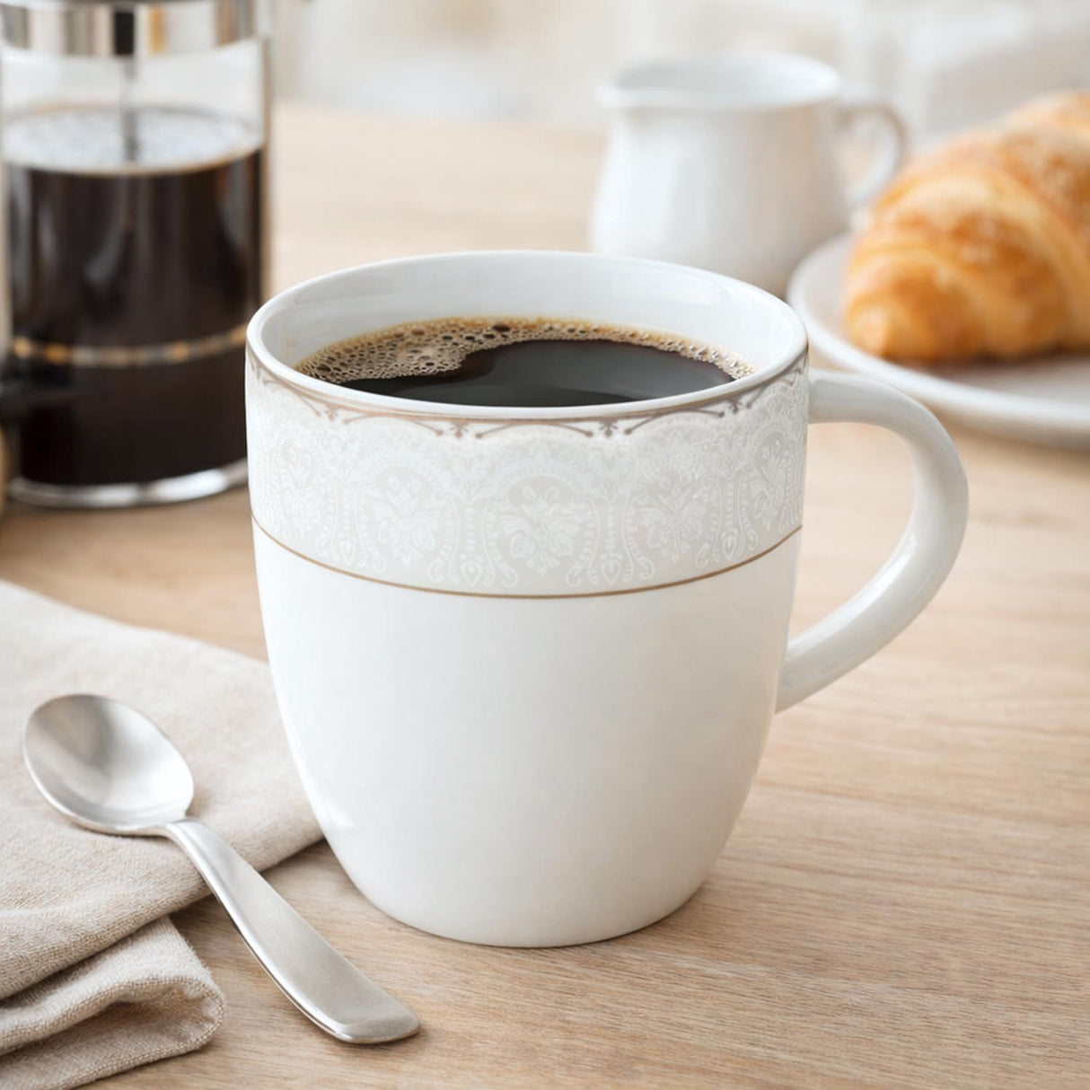 Royal Gold Rim Porcelain Coffee Mug Set of 6- White and Gold