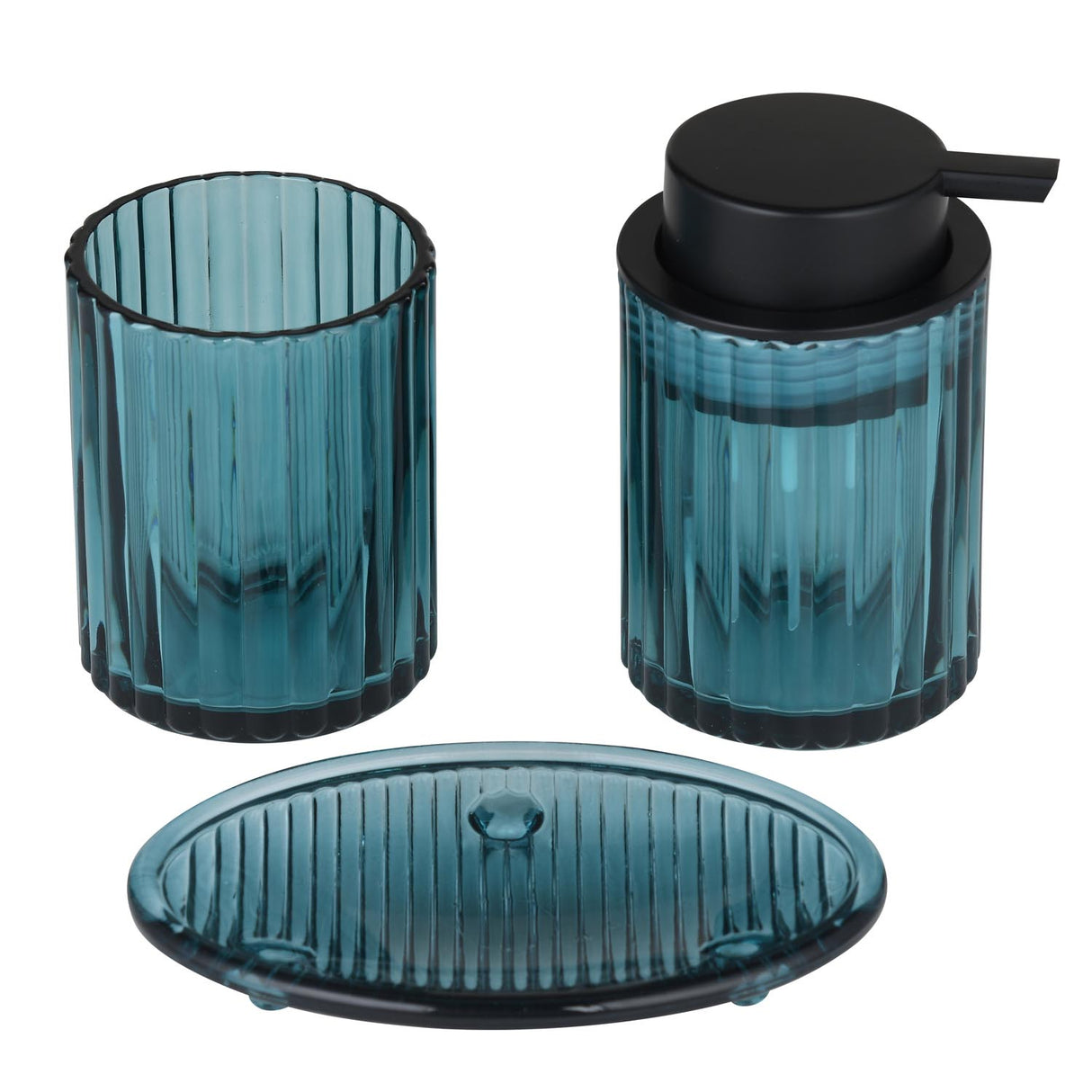 Glass Bath Accessory Set Fluted Pattern- Blue