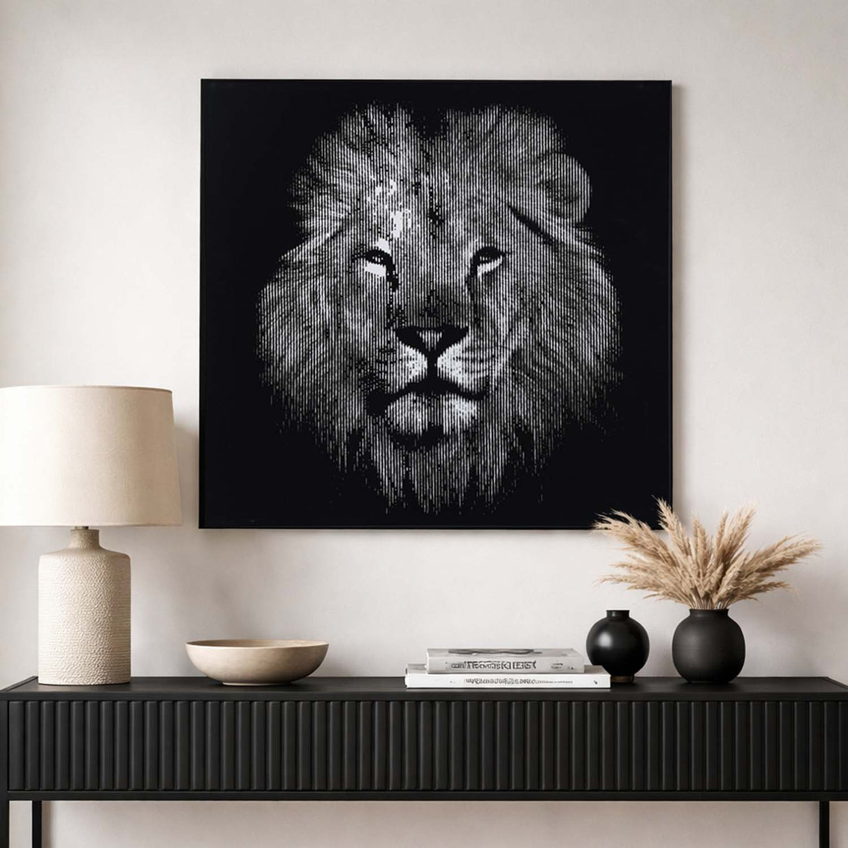 Lion Face Canvas Wall Painting- Black